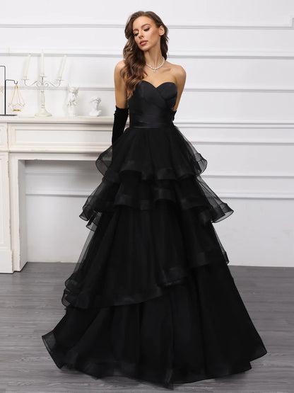 Wholesa  A-Line/Princess Sweetheart Long Tulle Dresses With Ruffles