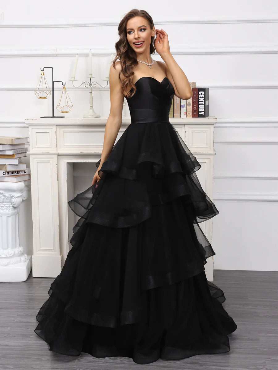 Wholesa  A-Line/Princess Sweetheart Long Tulle Dresses With Ruffles