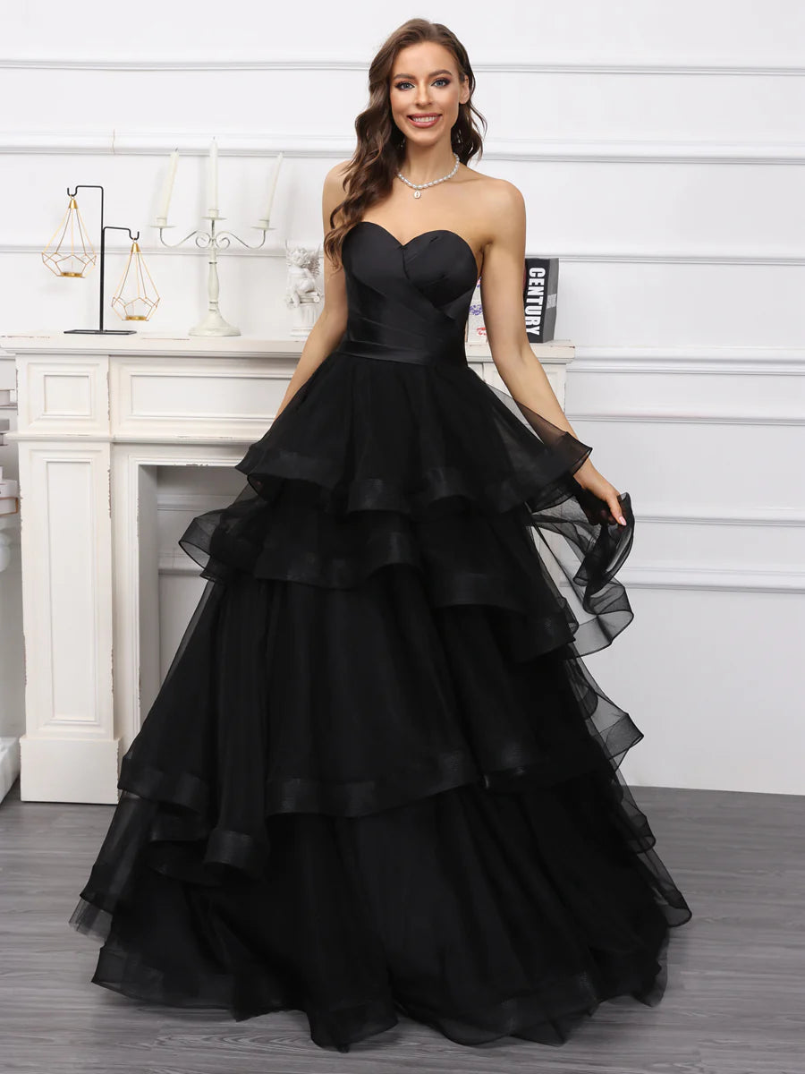 Wholesa  A-Line/Princess Sweetheart Long Tulle Dresses With Ruffles