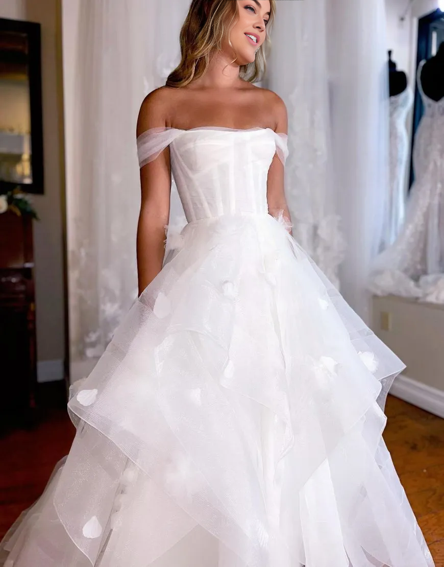 Wholesale Wedding Dress A-Line Floor Length Off The Shoulder Ruffles