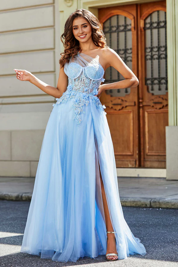 Wholesale Elegant Evening Dress Corset Bodice One Shoulder Tulle Dress Prom Dresses