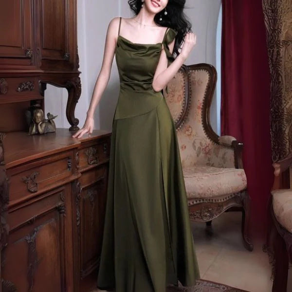 Aimishang Charming A Line Spaghetti Strap Green Party Evening Gown Elegant Sleeveless Long Formal Prom Dress