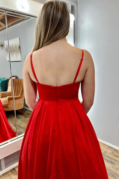 Wholesa Red Cowl Neck Spaghetti Strap A-Line Long Prom Dress