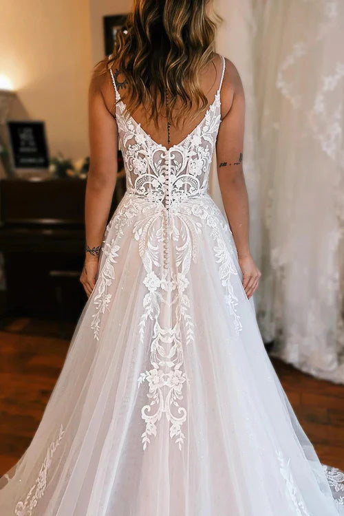 Wholesale Elegant A-Line Off The Shoulder Wedding Dress With Appliques And Slit