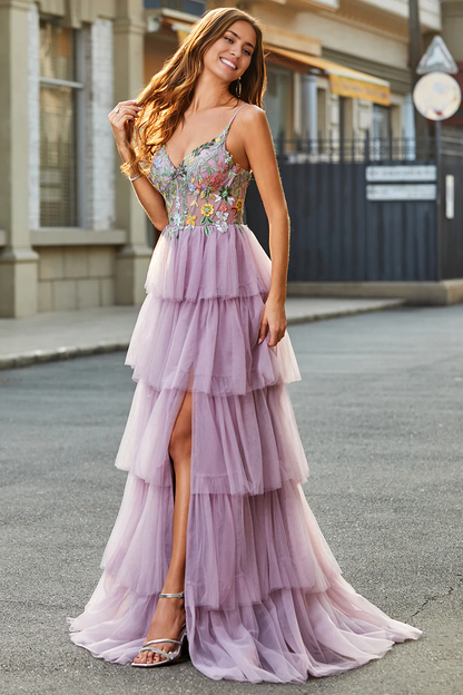 Wholesale A-Line Prom Dress Tulle Corset Tiered With Appliques