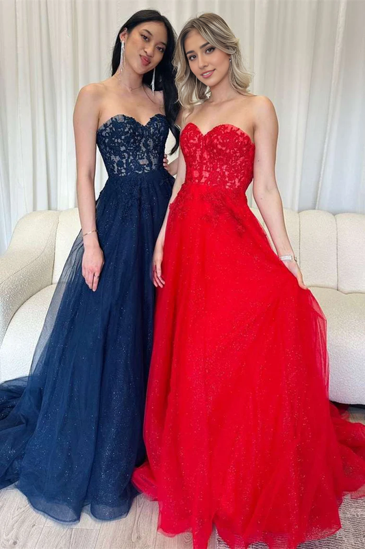 Wholesale Elegant Red Evening Dress Strapless A-Line Long Prom Dress with Appliques