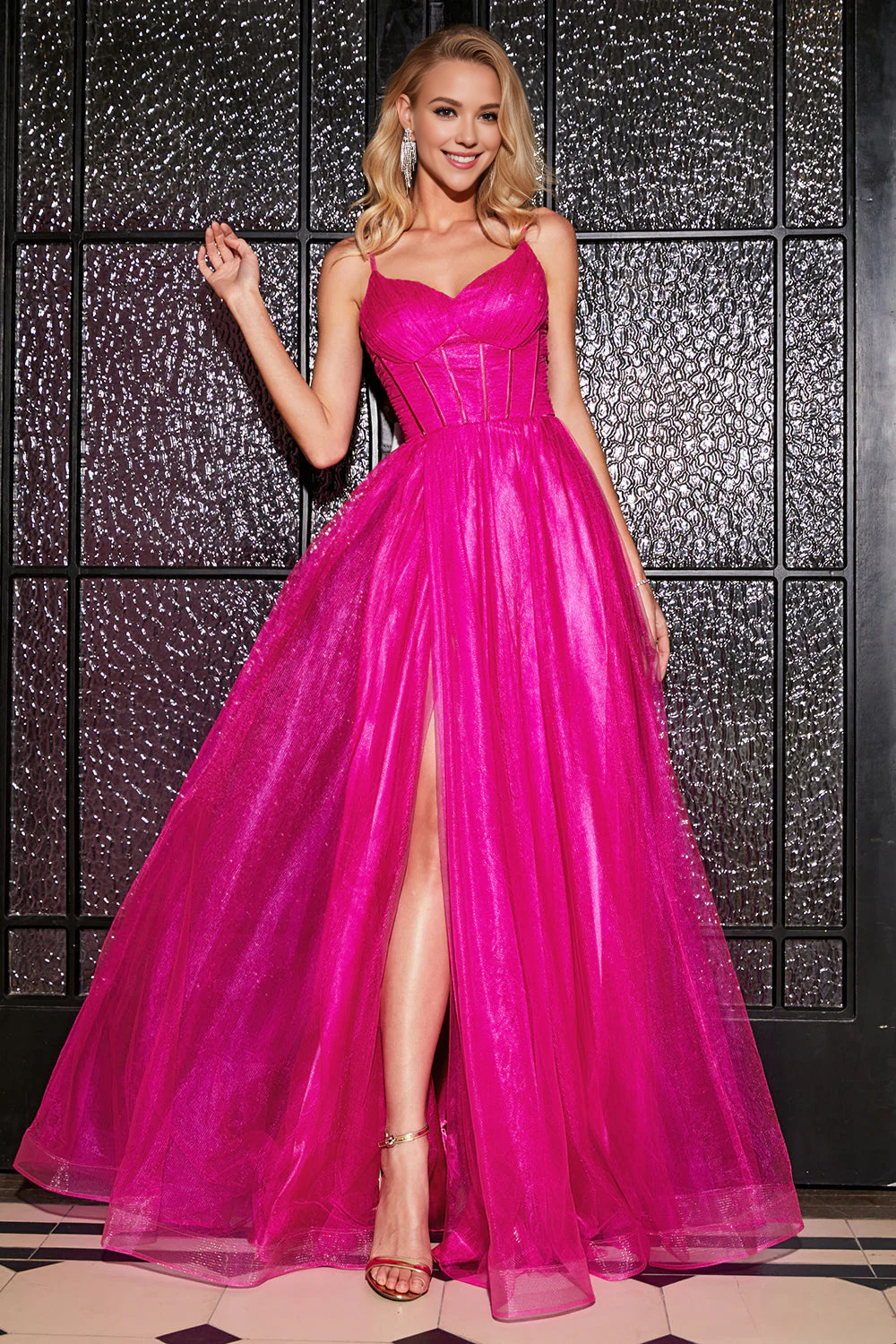 Wholesale Prom Dress A-Line Spaghetti Straps Corset with Slit