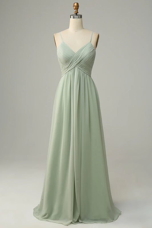 Wholesale Spaghetti Straps Sleeveless Dusty Sage Bridesmaid Dress