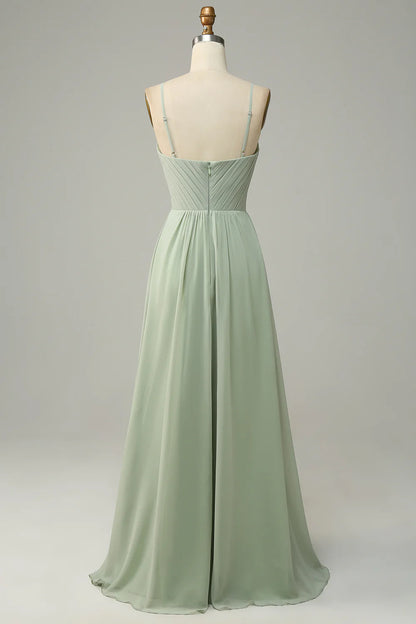 Wholesale Spaghetti Straps Sleeveless Dusty Sage Bridesmaid Dress