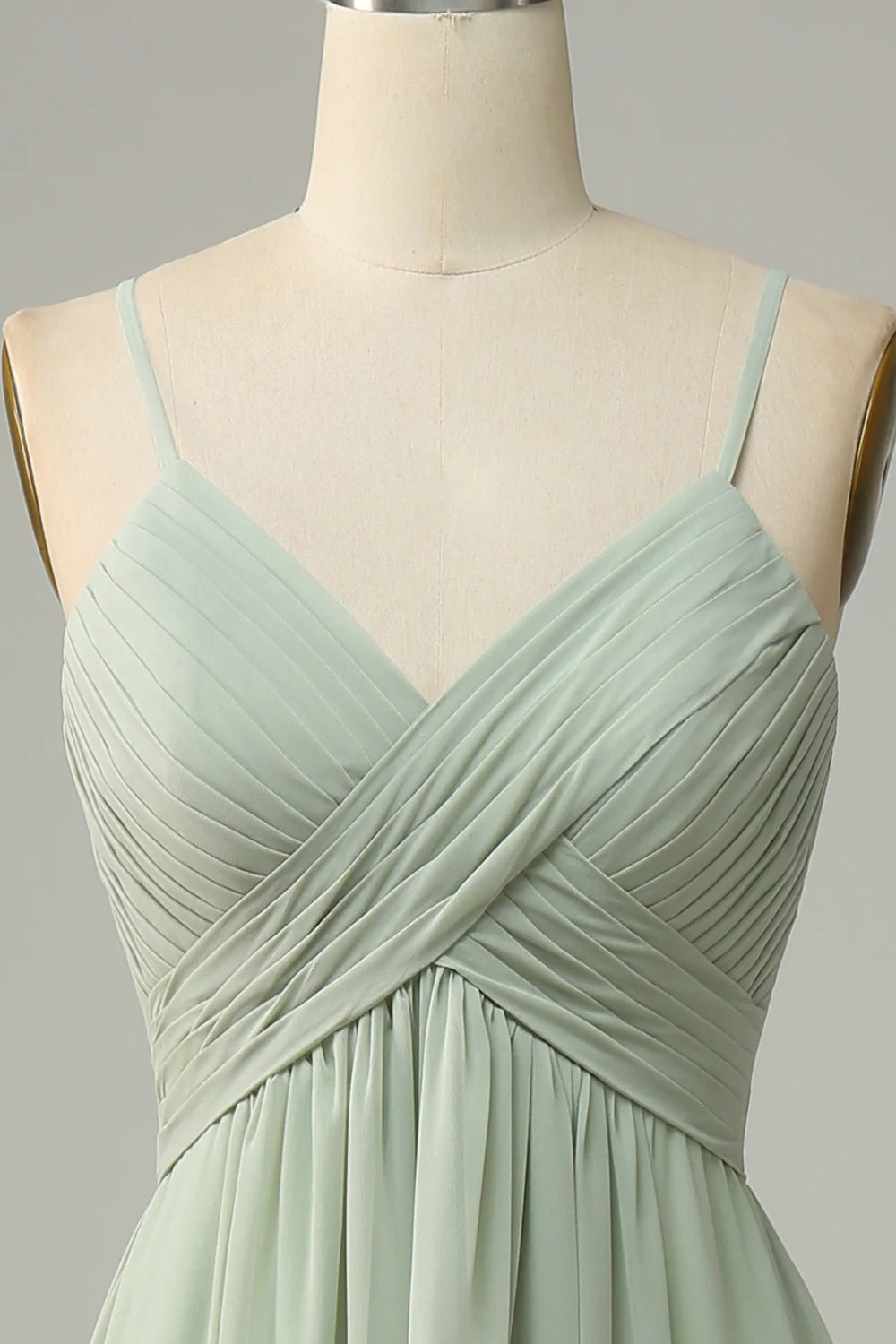 Wholesale Spaghetti Straps Sleeveless Dusty Sage Bridesmaid Dress