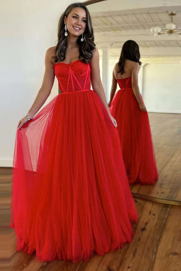 Wholesale Elegant A Line Evening Dress Sweetheart Corset Tulle Prom Dress with Slit