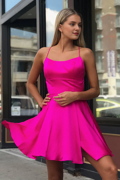 Wholesale Fashion A-line Graduation Dresses Spaghetti Straps Satin Homecoming Dress