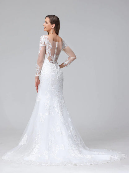 Wholesa Trumpet/Mermaid Sweetheart Lace Wedding Dresses With Long Sleeves