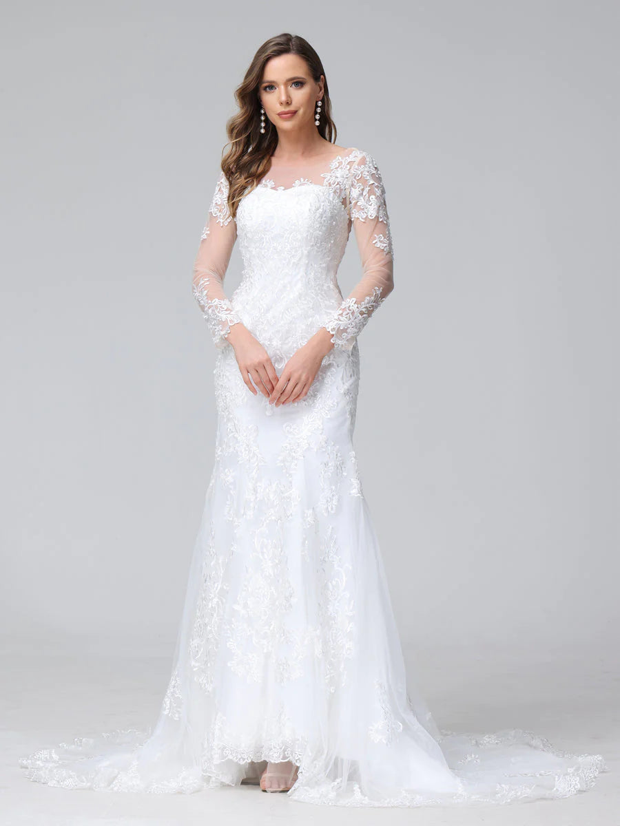 Wholesa Trumpet/Mermaid Sweetheart Lace Wedding Dresses With Long Sleeves