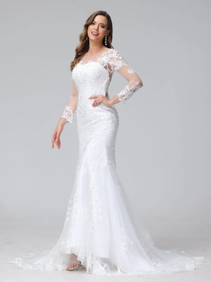 Wholesa Trumpet/Mermaid Sweetheart Lace Wedding Dresses With Long Sleeves