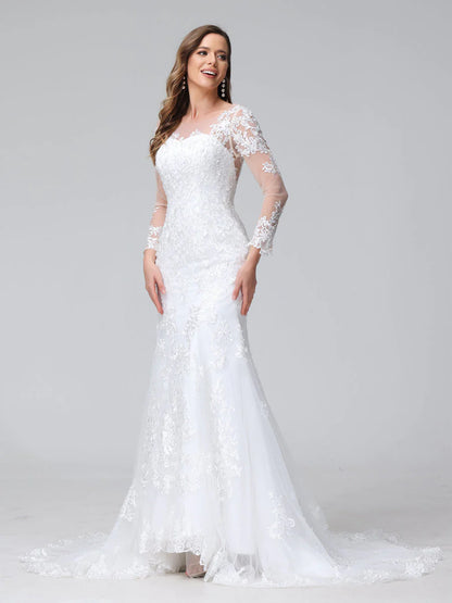 Wholesa Trumpet/Mermaid Sweetheart Lace Wedding Dresses With Long Sleeves