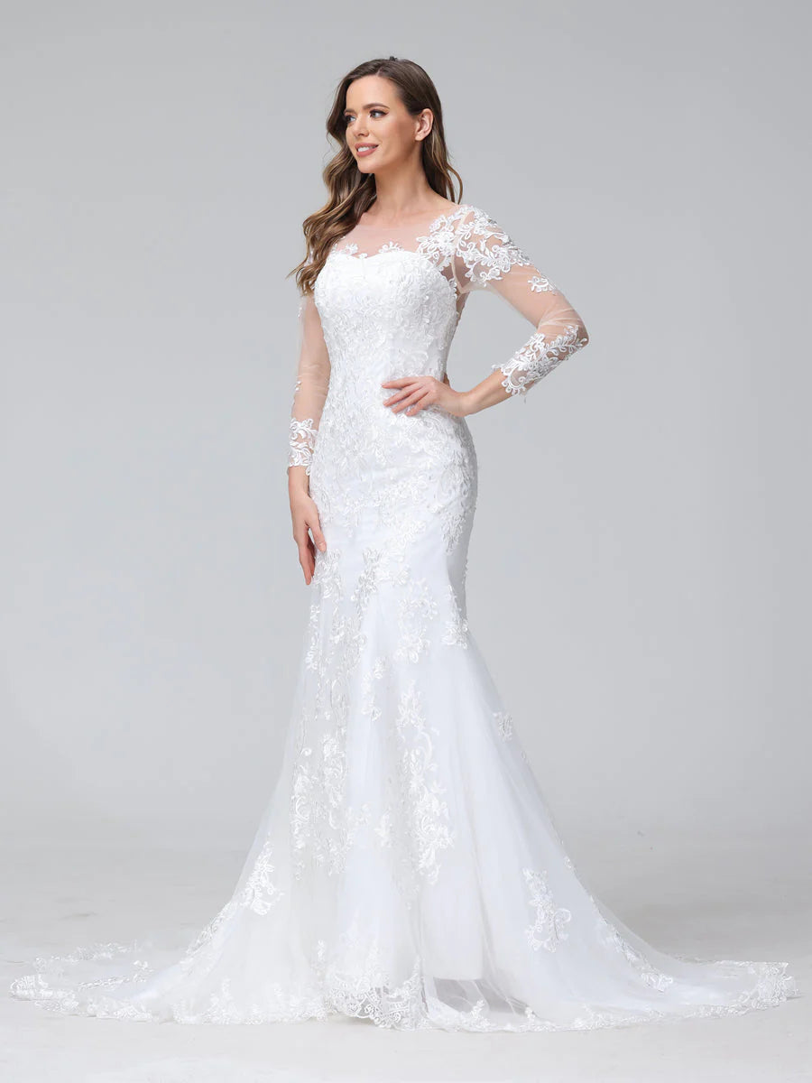 Wholesa Trumpet/Mermaid Sweetheart Lace Wedding Dresses With Long Sleeves