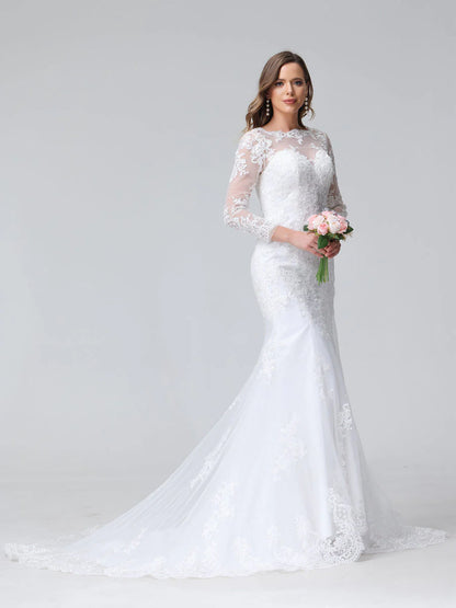 Wholesa Trumpet/Mermaid Long Sleeves Lace Wedding Dresses With Appliques