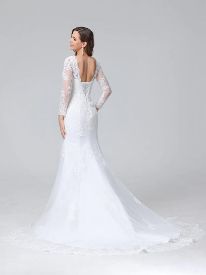 Wholesa Trumpet/Mermaid Long Sleeves Lace Wedding Dresses With Appliques