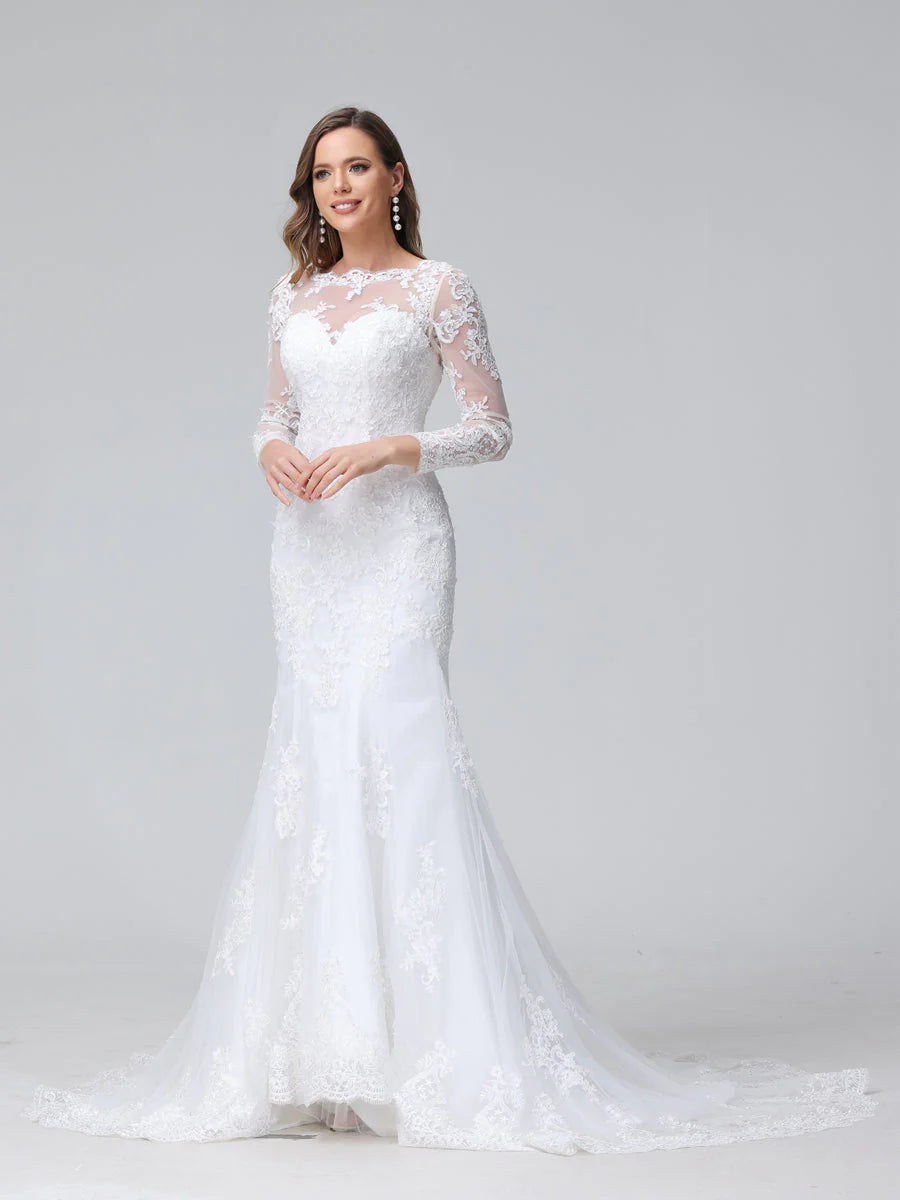 Wholesa Trumpet/Mermaid Long Sleeves Lace Wedding Dresses With Appliques