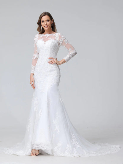 Wholesa Trumpet/Mermaid Long Sleeves Lace Wedding Dresses With Appliques