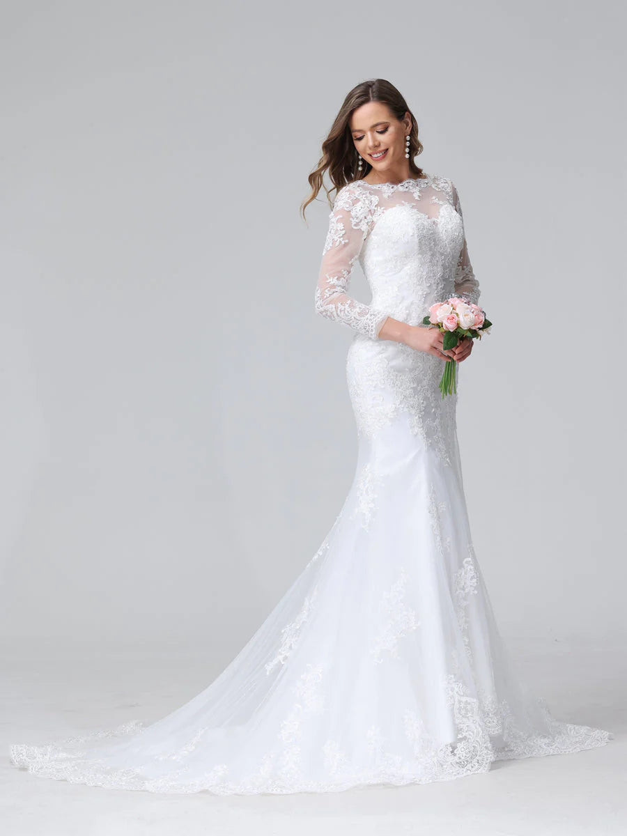 Wholesa Trumpet/Mermaid Long Sleeves Lace Wedding Dresses With Appliques