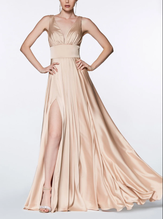 Wholesale Elegant Formal Women's Dresses Evening Wear Long Satin V-Neck Dress with Slit