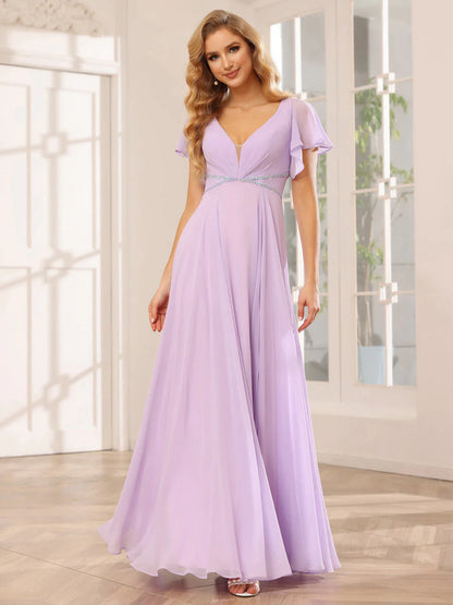 Wholesa A-Line/Princess V-Neck Long Bridesmaid Dresses With Split Side