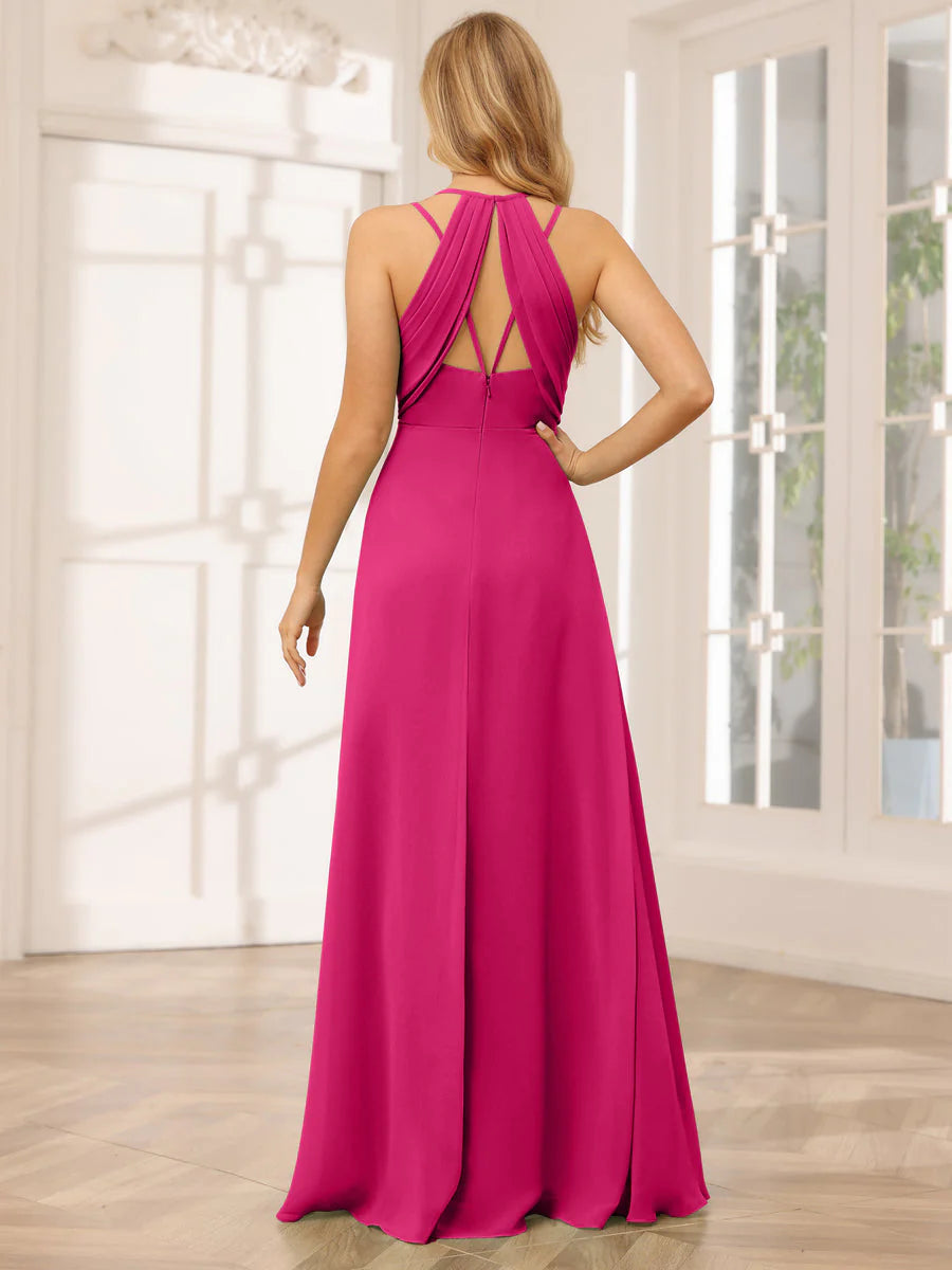 Wholesa A-Line/Princess V-Neck Long Bridesmaid Dresses With Ruched