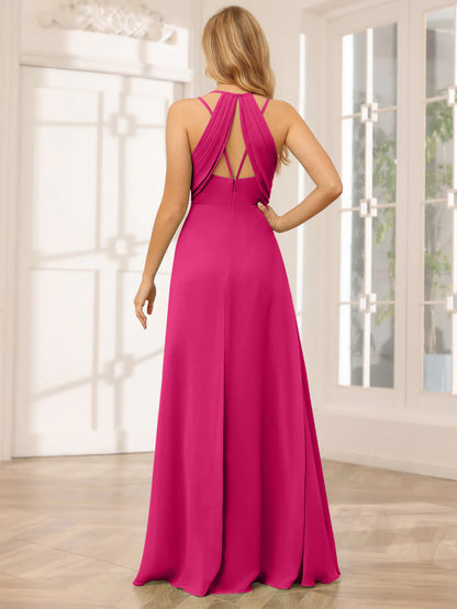 Wholesa A-Line/Princess V-Neck Long Bridesmaid Dresses With Ruched