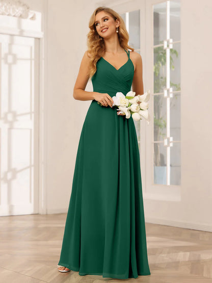 Wholesa A-Line/Princess V-Neck Long Bridesmaid Dresses With Ruched