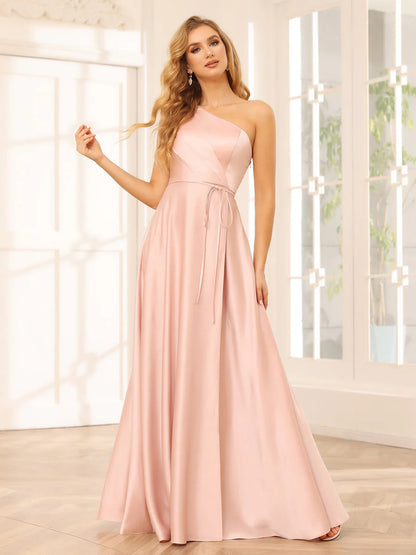 Wholesa A-Line/Princess One-Shoulder Long Bridesmaid Dresses With Split Side