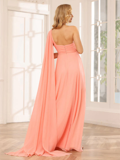 Wholesa A-Line/Princess One-Shoulder Long Bridesmaid Dresses With Ruched