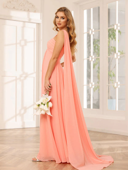 Wholesa A-Line/Princess One-Shoulder Long Bridesmaid Dresses With Ruched