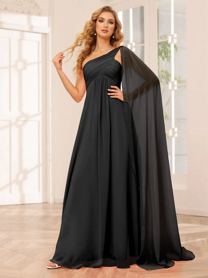 Wholesa A-Line/Princess One-Shoulder Long Bridesmaid Dresses With Ruched