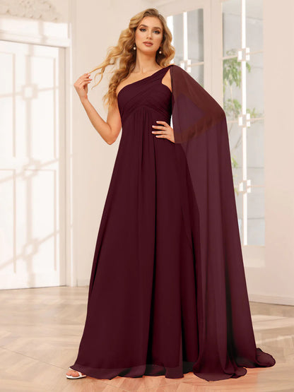 Wholesa A-Line/Princess One-Shoulder Long Bridesmaid Dresses With Ruched