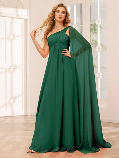 Wholesa A-Line/Princess One-Shoulder Long Bridesmaid Dresses With Ruched