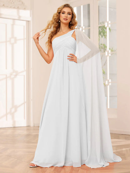 Wholesa A-Line/Princess One-Shoulder Long Bridesmaid Dresses With Ruched