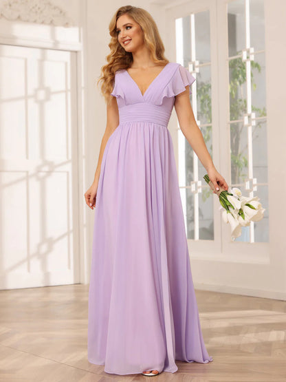 Wholesa A-Line/Princess V-Neck Long Bridesmaid Dresses With Split Side