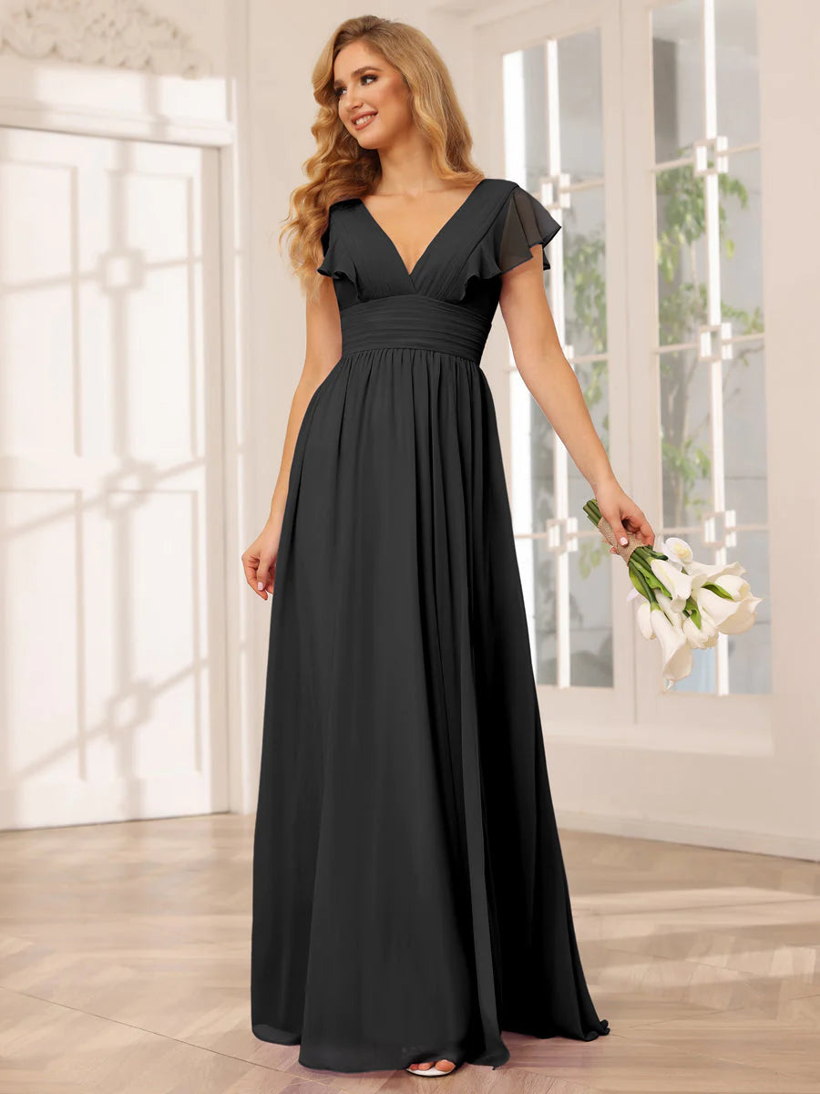 Wholesa A-Line/Princess V-Neck Long Bridesmaid Dresses With Split Side