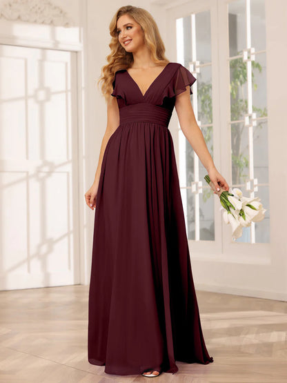 Wholesa A-Line/Princess V-Neck Long Bridesmaid Dresses With Split Side