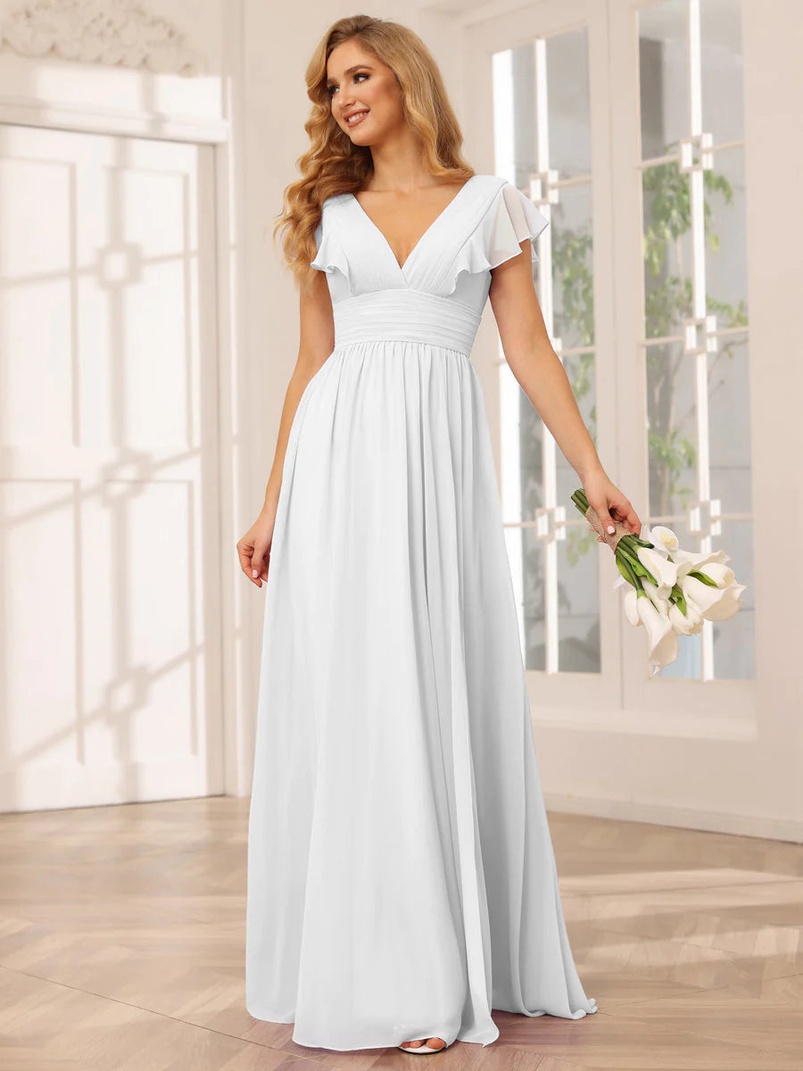 Wholesa A-Line/Princess V-Neck Long Bridesmaid Dresses With Split Side