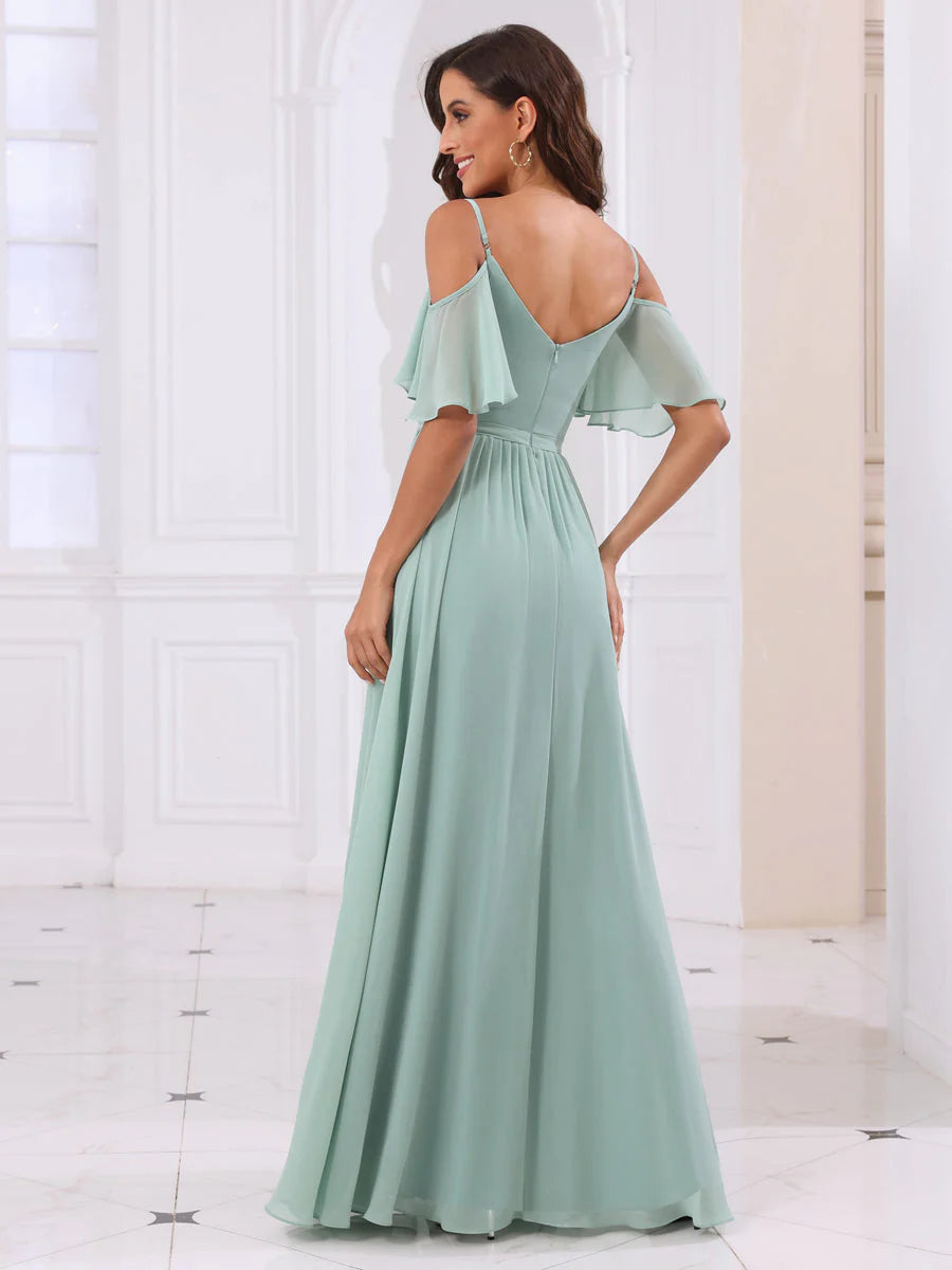 Wholesa A-Line/Princess Spaghetti Straps Long Bridesmaid Dresses With Split Side