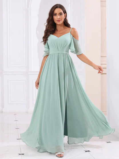 Wholesa A-Line/Princess Spaghetti Straps Long Bridesmaid Dresses With Split Side