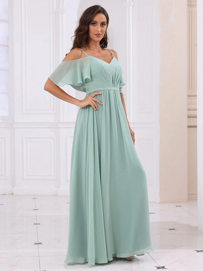 Wholesa A-Line/Princess Spaghetti Straps Long Bridesmaid Dresses With Split Side