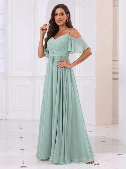 Wholesa A-Line/Princess Spaghetti Straps Long Bridesmaid Dresses With Split Side