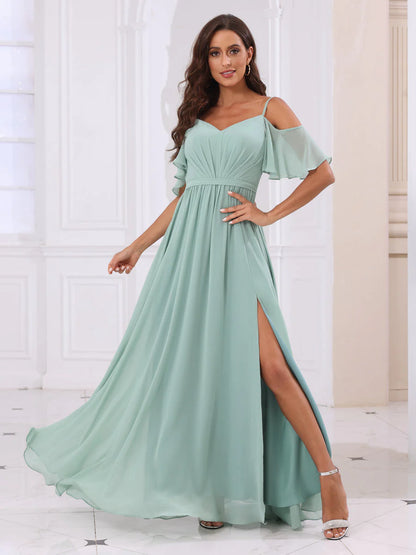 Wholesa A-Line/Princess Spaghetti Straps Long Bridesmaid Dresses With Split Side