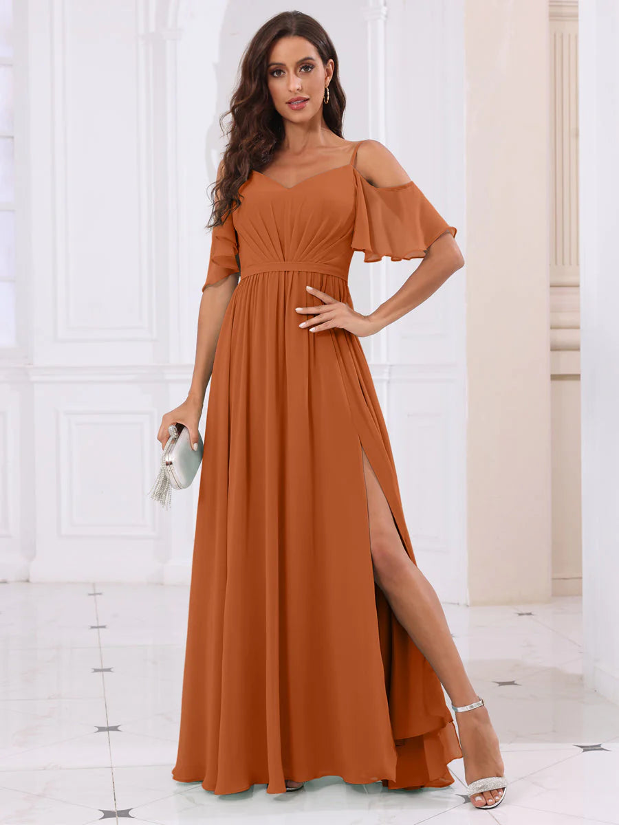 Wholesa A-Line/Princess Spaghetti Straps Long Bridesmaid Dresses With Split Side