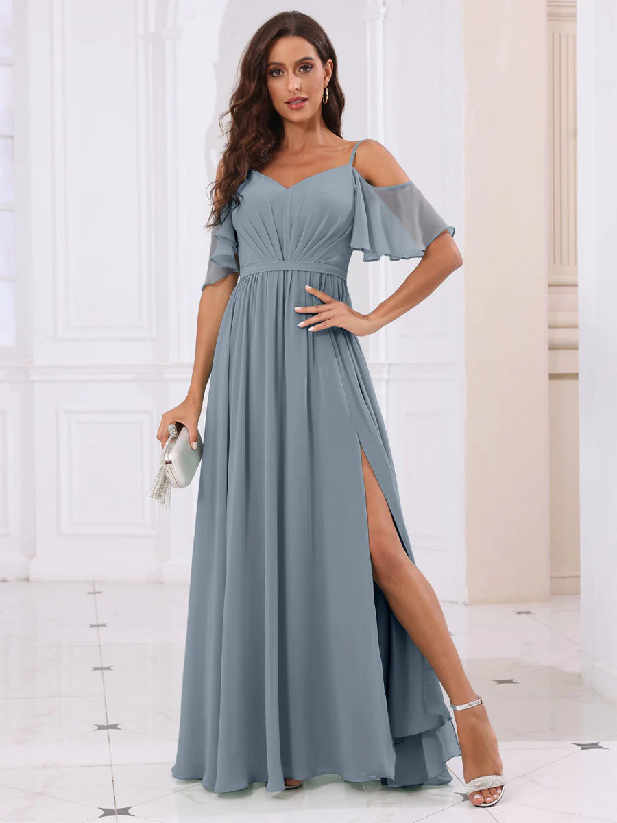 Wholesa A-Line/Princess Spaghetti Straps Long Bridesmaid Dresses With Split Side