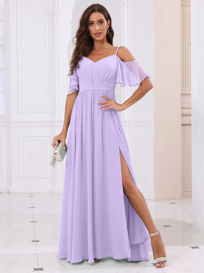 Wholesa A-Line/Princess Spaghetti Straps Long Bridesmaid Dresses With Split Side